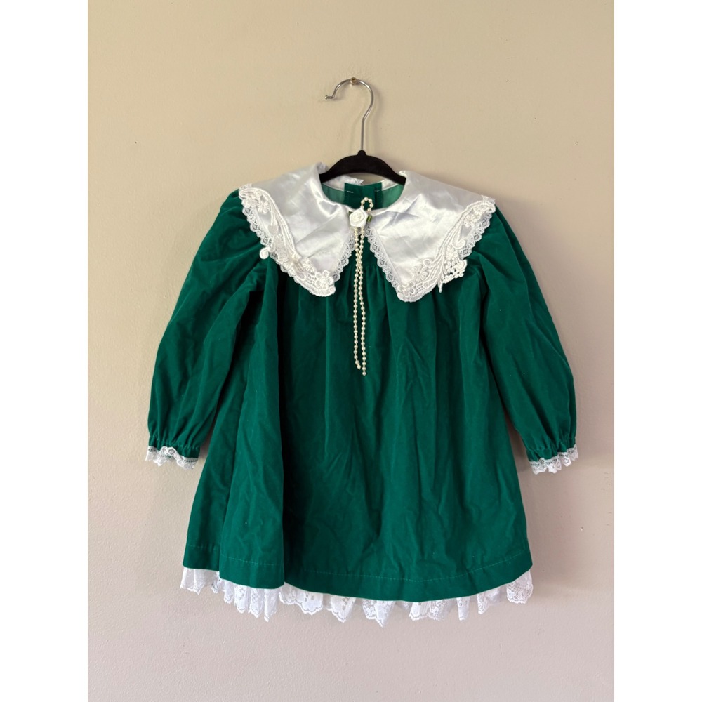 Allison Ann Vintage Green Velour Lace Dress Toddler 24 Months Holiday USA Made